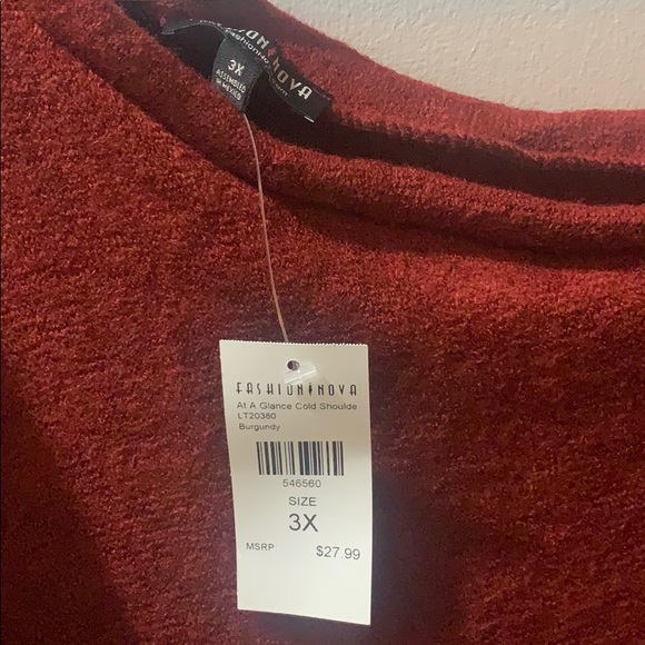 Burgundy Cold Shoulder Top - Picture 2 of 2